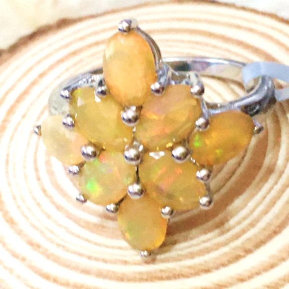 Natural Ethiopian Opal .925 Ring Cluster Silver 7 - Picture 12 of 16